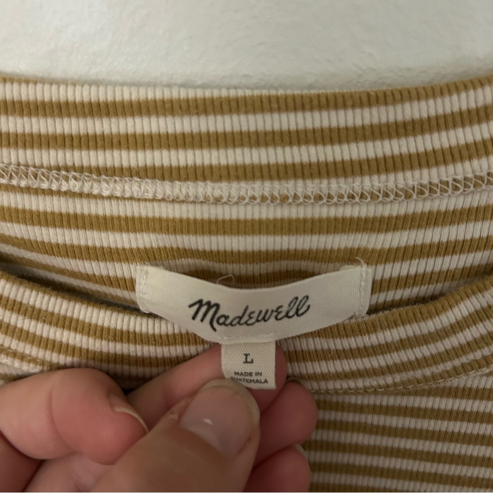 Madewell Striped Mustard Yellow and White Top